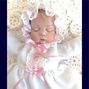 Boots Tyner bisque porcelain mini sugar britches And christening outfit.6 x 7"